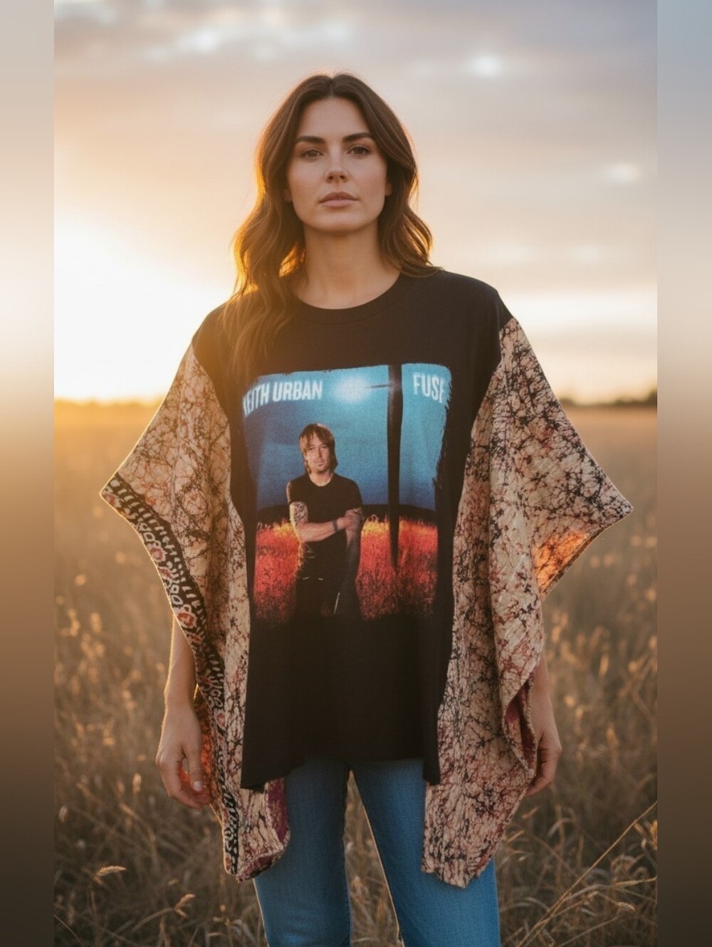 Upcycled Keith Urban Tee With Kantha Kimono Sleeves - Picture 9 of 9